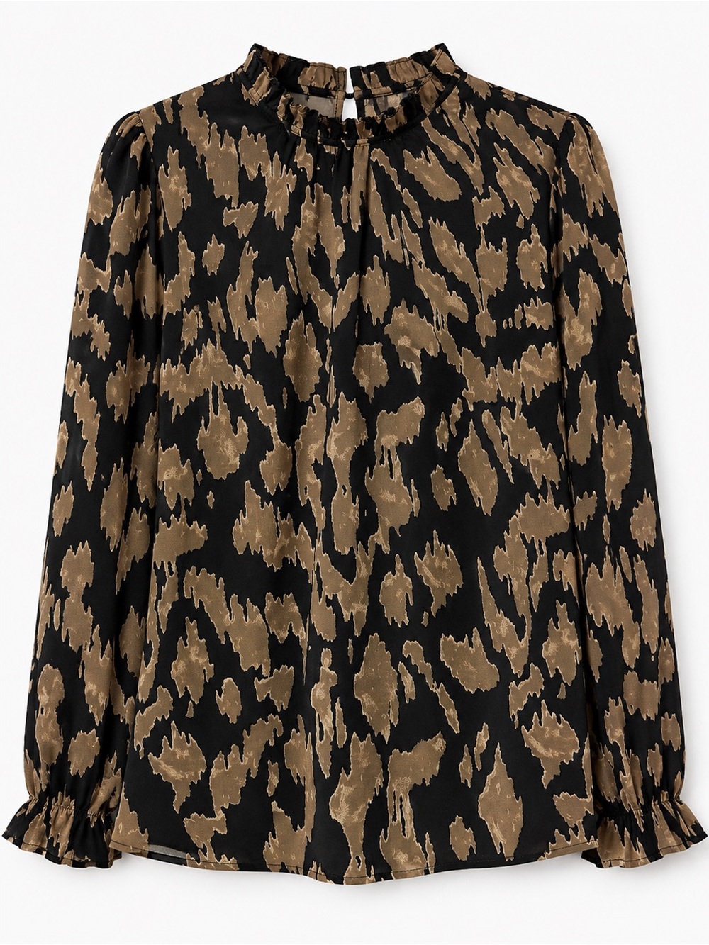 Women’s Black and Brown Animal Print Long Sleeve Blouse